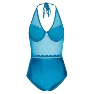 Ted Baker Kesia Scalloped Mesh One Piece Swimsuit Size 32C Teal